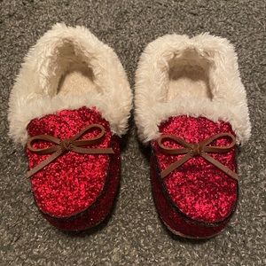 Girls red sparkle slippers. Like new